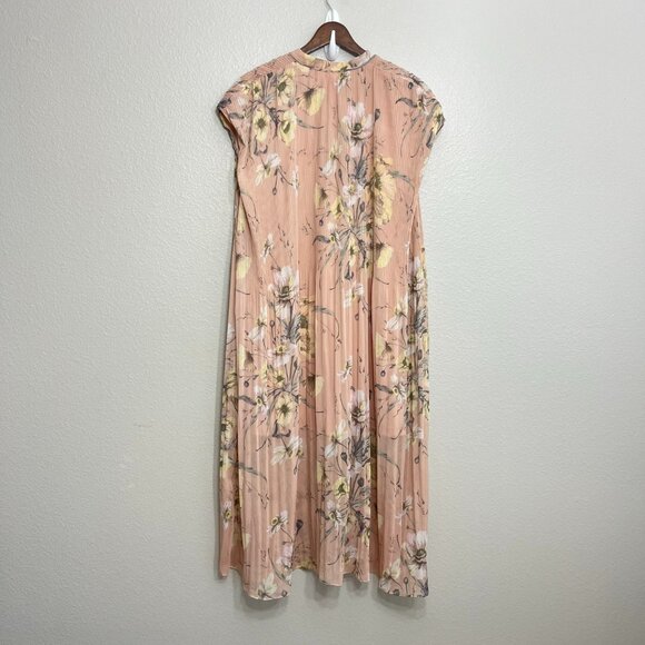 H&M Pleated Maxi Dress Size 6 Women's Floral Print Pink Peach Short Sleeve - Picture 5 of 5